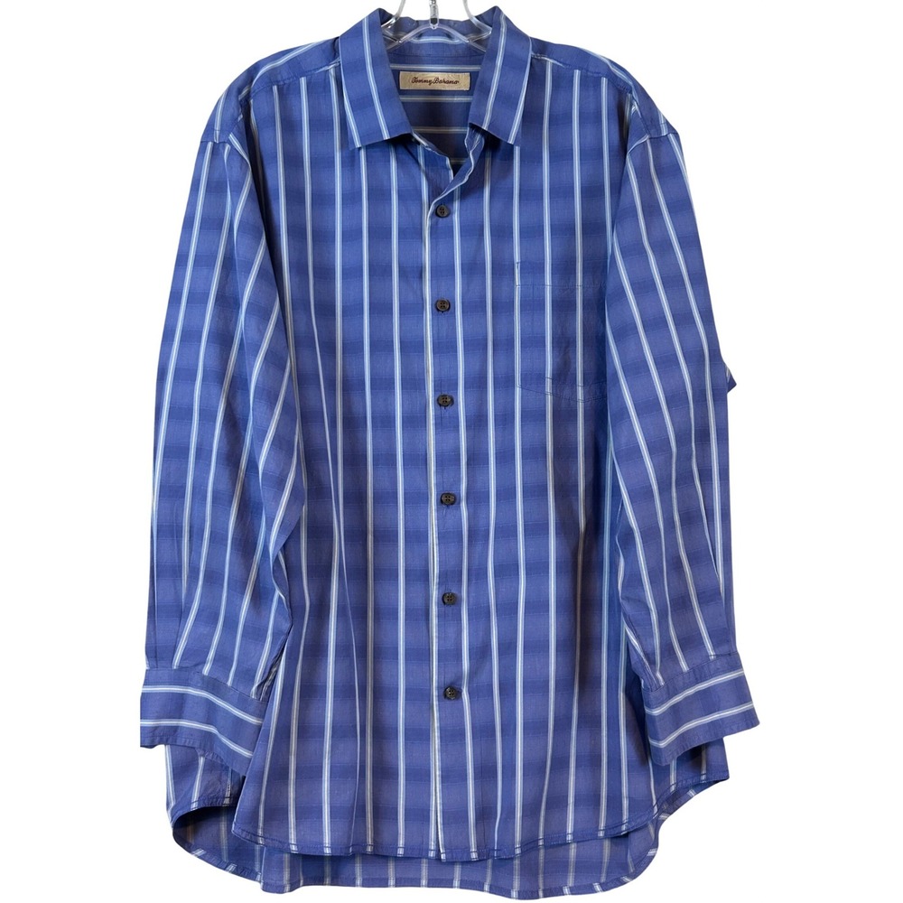 Tommy Bahama Mens XL Blue Striped Silk‎ Blend L/S Button Shirt Coastal Nautical